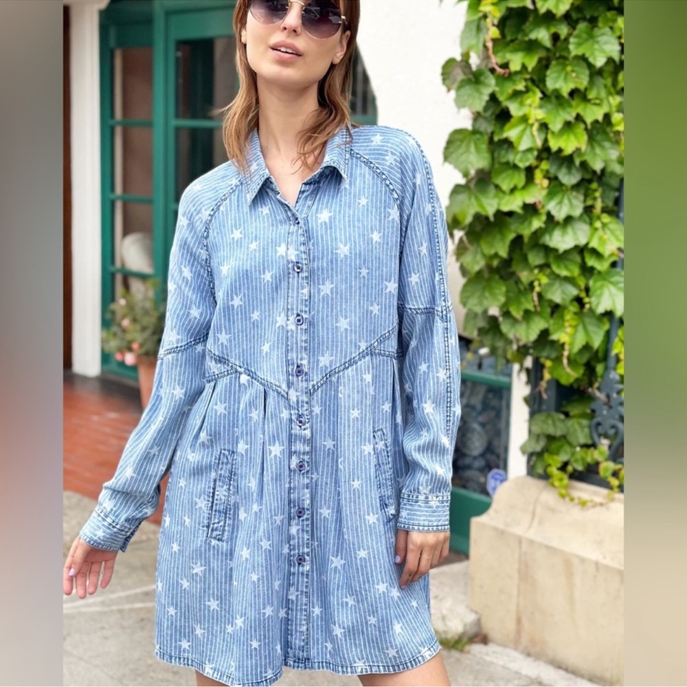 Jean Star Patterned Button-Up Dress